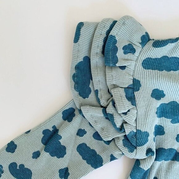 Kate Quinn Organics Long Sleeve Triple Ruffle Bodysuit, Cloud Scatter, 6 12 18 M - Picture 5 of 8